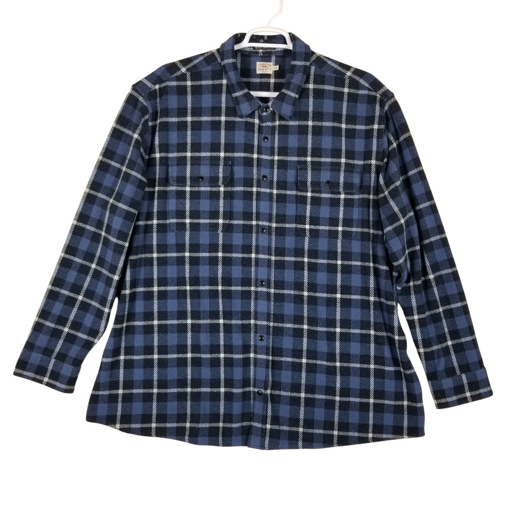 Faherty Legend Sweater Shirt Men 3XL Blue Plaid Knit Long Sleeve Stretch
